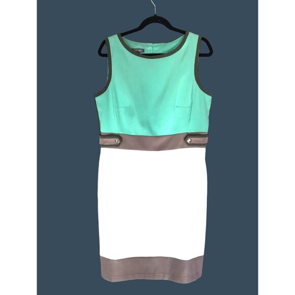 ROZ & ALI- WOMEN GREEN/ CREAM ZIP-UP CLOSURE MIDI DRESS SIZE 16 - Picture 1 of 8